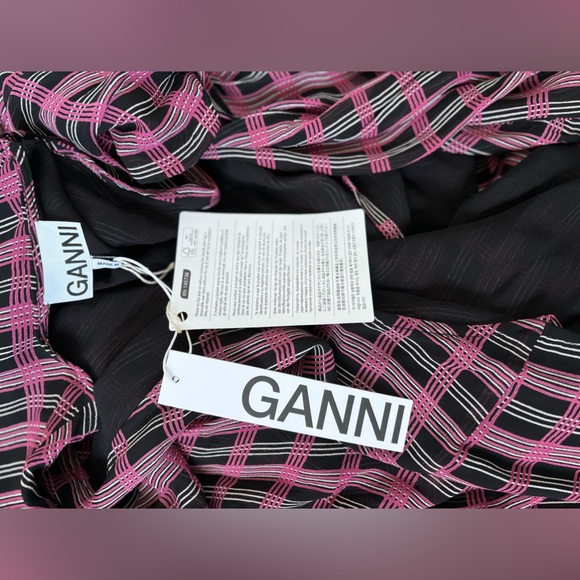 GANNI Women’s Designer Wrap Dress
Georgette Check Print Fuchsia M- 38 NWT - Picture 7 of 8